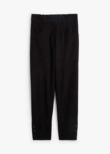 Leinenhose mit Taschendetails und Knöpfen am Saum in schwarz von vorne - bonprix