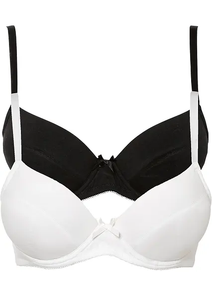 Push-up-BH mit Bügel mit Bio-Baumwolle (2er Pack) in schwarz von vorne - bonprix
