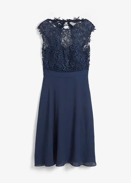 Minikleid mit Spitze in blau von vorne - bonprix