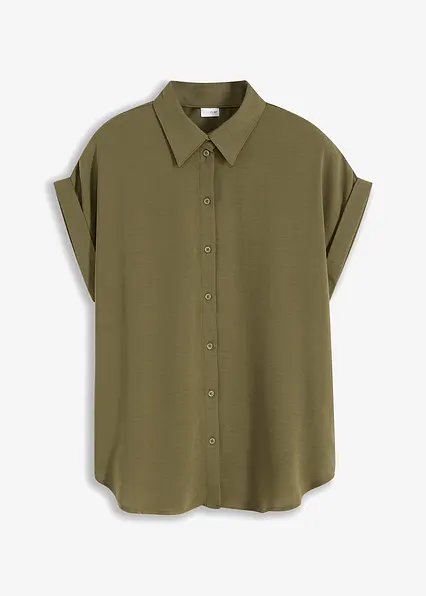 Kurzarmbluse mit recyceltem Polyester in grün von vorne - bonprix