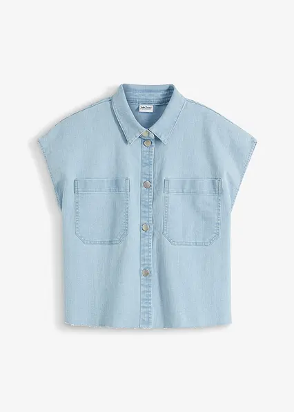 Kurze Boxy-Jeansbluse in blau von vorne - bonprix