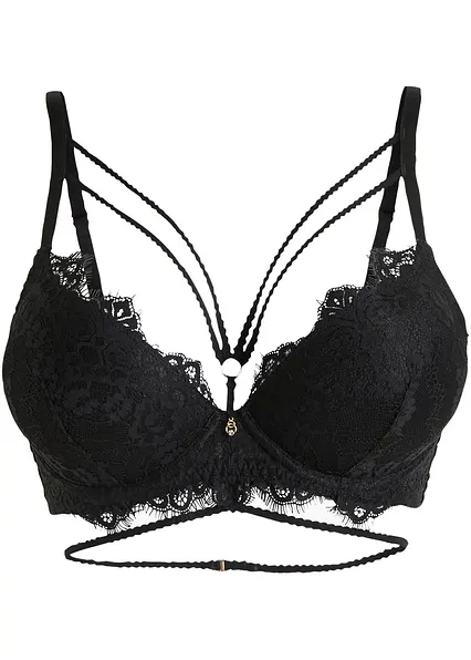 Push-up-BH mit Schmuckdetails in schwarz von vorne - bonprix