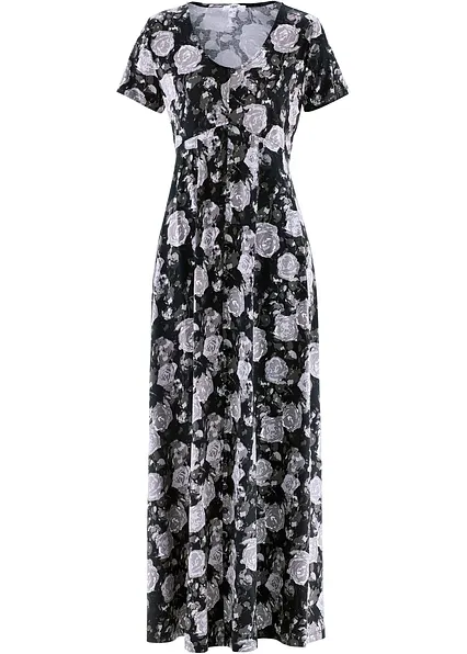 Maxi- Shirt- Kleid, kurzarm in schwarz von vorne - bonprix