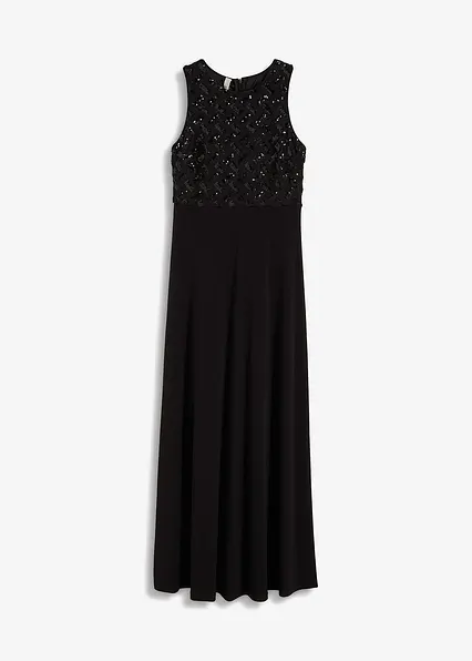 Maxikleid mit Paillettenstickerei in schwarz von vorne - bonprix
