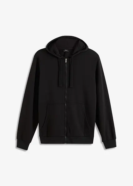 Kapuzen-Sweatjacke mit Reißverschluss in schwarz von vorne - bonprix