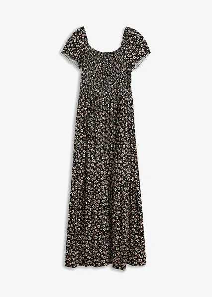 Bedrucktes Maxikleid aus nachhaltiger Viskose in schwarz von vorne - bonprix