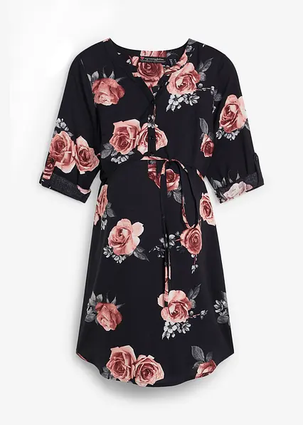 Umstands- und Stillblusenkleid aus fließender Viskose in schwarz von vorne - bonprix