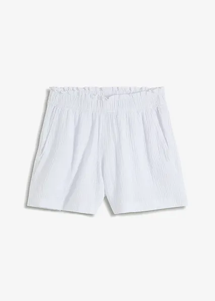 Musselin-Shorts aus reiner Baumwolle in weiß von vorne - bonprix