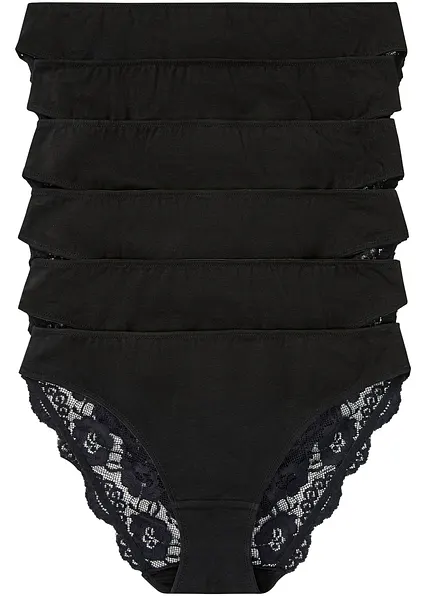 Slip mit Spitze (6er Pack) in schwarz von vorne - bonprix
