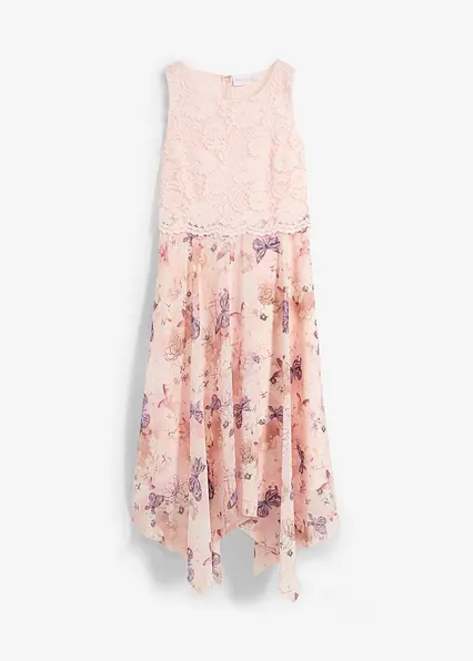 Chiffonkleid mit feiner Spitze in rosa von vorne - bonprix