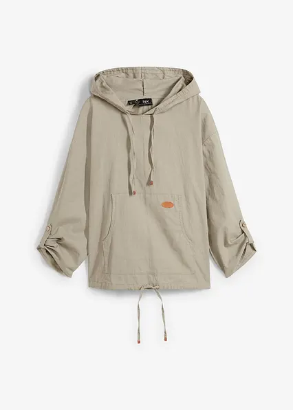 Schlupfbluse mit Kapuze aus Leinenmix in grün von vorne - bonprix