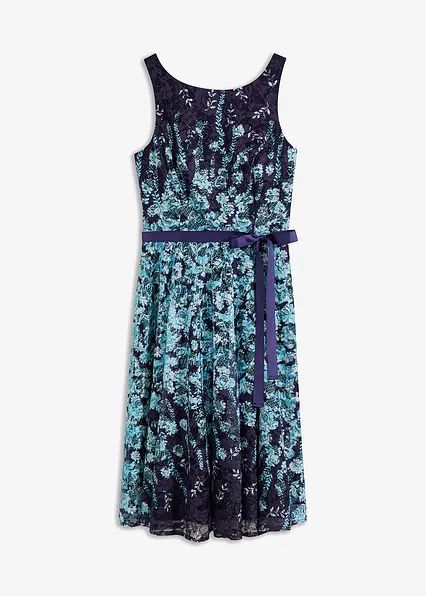 Spitzenkleid mit Satin-Band in blau von vorne - bonprix