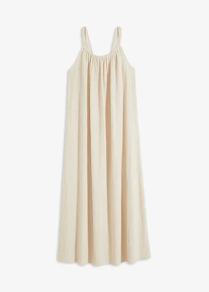 Trägerkleid aus leichtem Crêpe in beige von vorne - bonprix