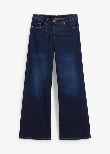 Wide-Leg-Jeans Mid Waist, Bequembund in blau von vorne - bonprix