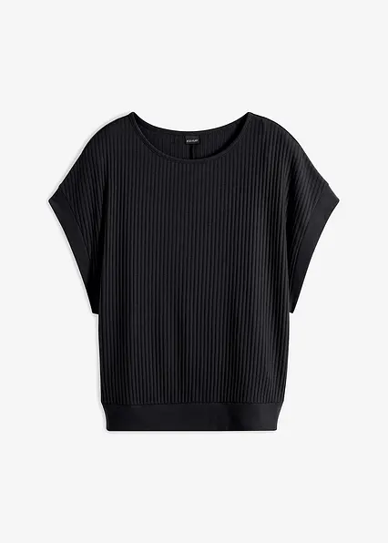 Rippshirt mit Fledermausärmeln in schwarz von vorne - bonprix