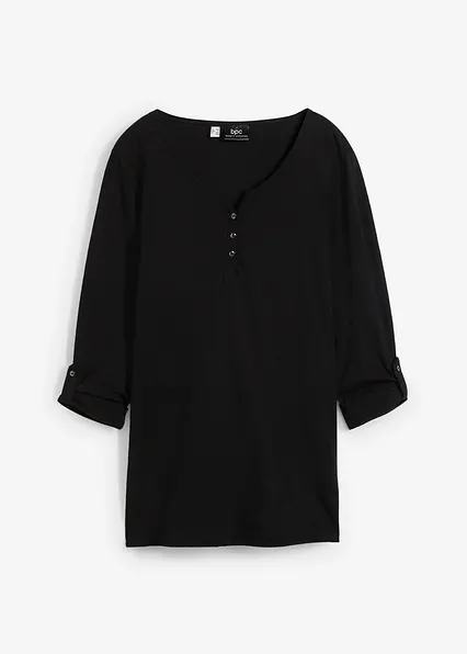 Shirt mit Knopfleiste aus reiner Bio-Baumwolle in schwarz von vorne - bonprix