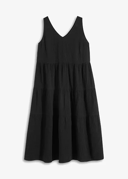 Musselin-Kleid aus reiner Baumwolle in schwarz von vorne - bonprix