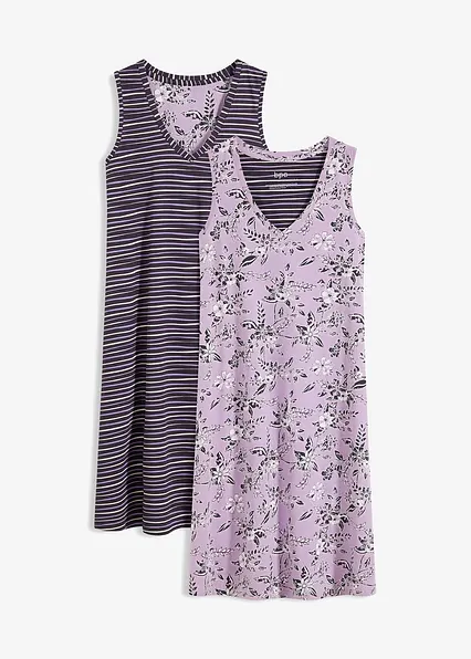 Kurzes Nachthemd aus reiner Baumwolle (2er Pack) in lila von vorne - bonprix