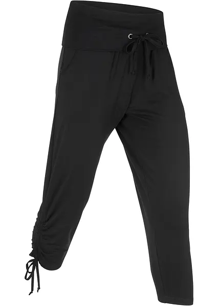 Capri-Hose mit Raffung aus Viskose-Mix in schwarz von der Seite - bonprix