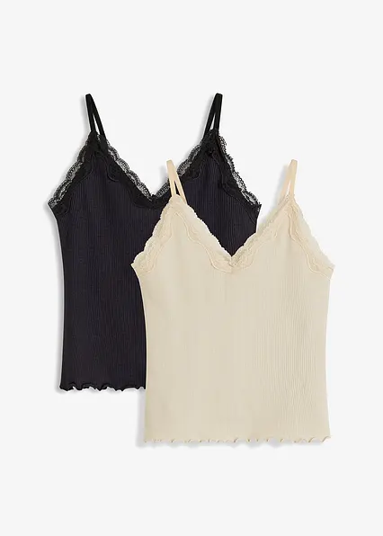 Ripp-Top aus softem Viskose-Mix (2er Pack) in beige von vorne - bonprix