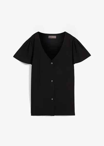 Shirt mit Knopfleiste in schwarz von vorne - bonprix