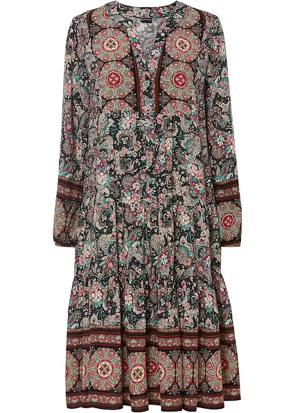 Tunika-Kleid aus fließender Viskose in schwarz von vorne - bonprix