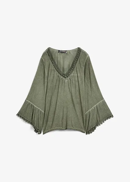 Shirt-Tunika mit Spitze in grün von vorne - bonprix