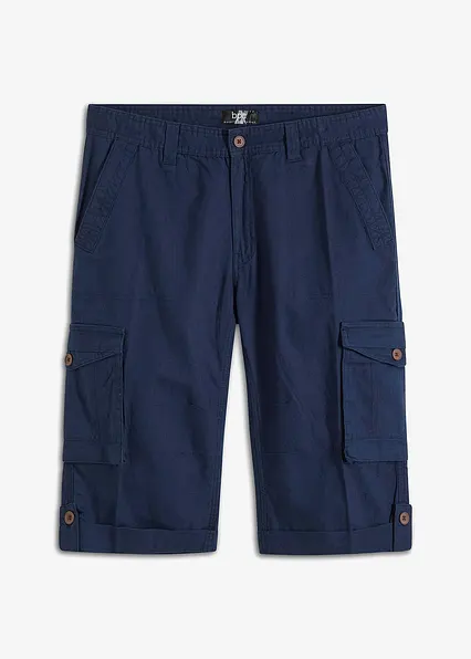 Regular Fit Cargo-Long-Bermuda aus luftigem Leinen-Mix in blau von vorne - bonprix