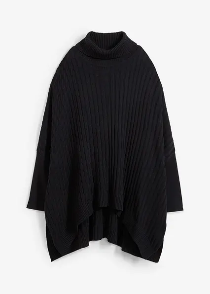 Oversize-Poncho Pullover in schwarz von vorne - bonprix