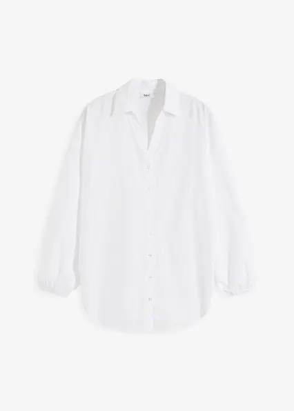 Oversize-Bluse aus reiner Baumwolle in weiß von vorne - bonprix