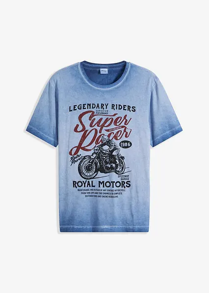 T-Shirt aus Bio-Baumwolle in gewaschener Optik in blau von vorne - bonprix
