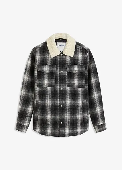 Hemdjacke mit Teddykragen in schwarz von vorne - bonprix