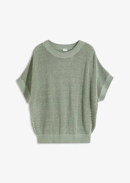 Oversize-Pullover aus Baumwoll-Mix in grün von vorne - bonprix
