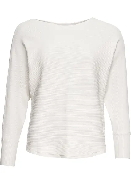 Oversize-Ripp-Pullover in weiß von vorne - bonprix