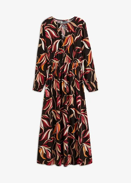 Maxikleid aus reiner Viskose in schwarz von vorne - bonprix