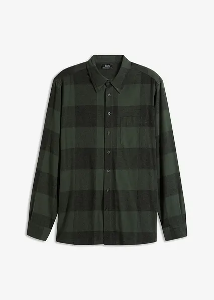 Flanell-Langarmhemd aus reiner Baumwolle in grün von vorne - bonprix