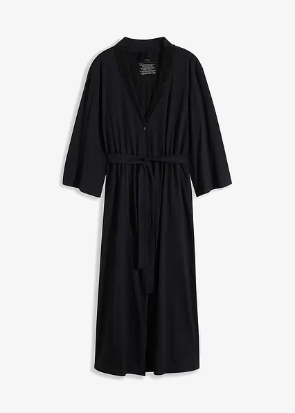 Bademantel aus reiner Baumwolle in schwarz von vorne - bonprix