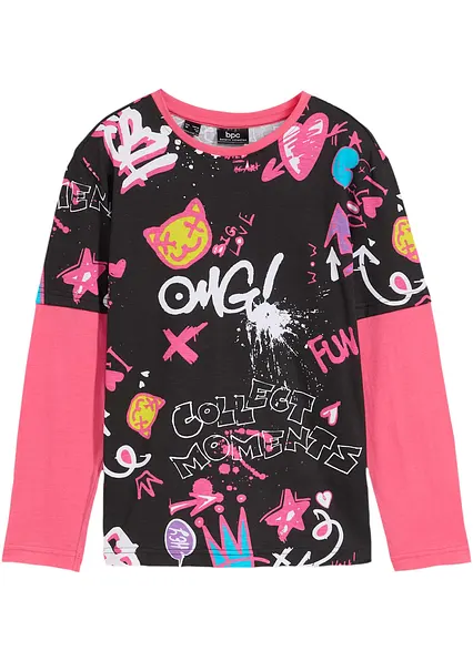 Langarmshirt aus reiner Bio-Baumwolle in schwarz von vorne - bonprix