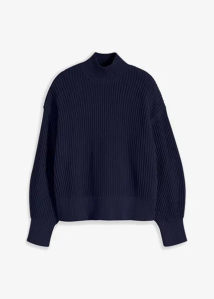 Oversize-Pullover aus reiner Baumwolle in blau von vorne - bonprix