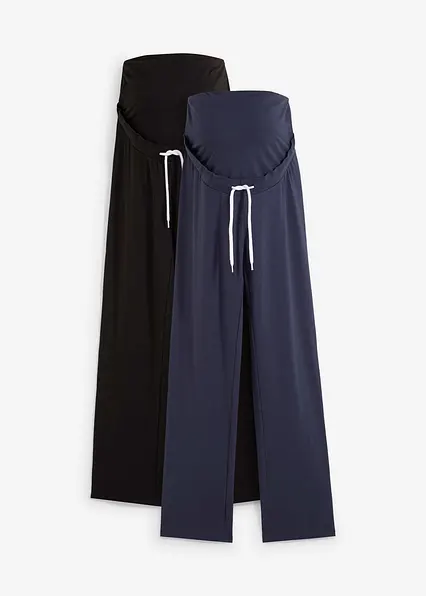 Umstandshosen aus Baumwoll-Jersey, Straight Leg (2er-Pack) in blau von vorne - bonprix