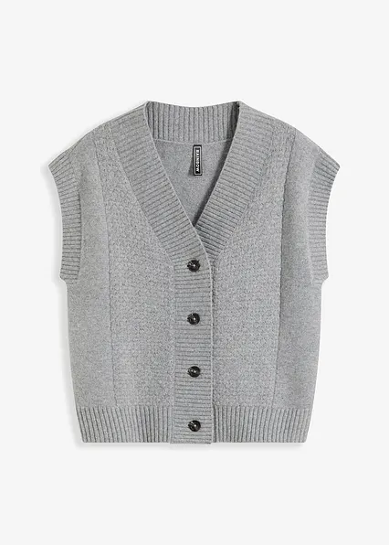 Strickweste mit Zopfmuster in grau von vorne - bonprix