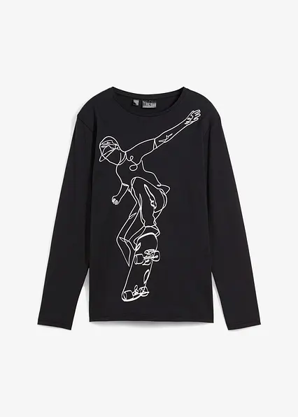 Langarmshirt aus reiner Bio-Baumwolle in schwarz von vorne - bonprix