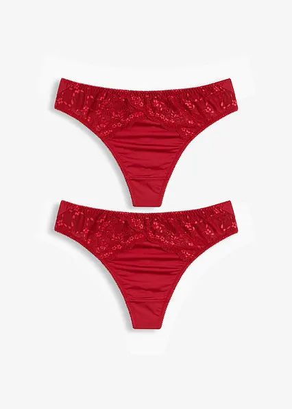 Maxistring mit Glanzeffekt (2er Pack) in rot von vorne - bonprix