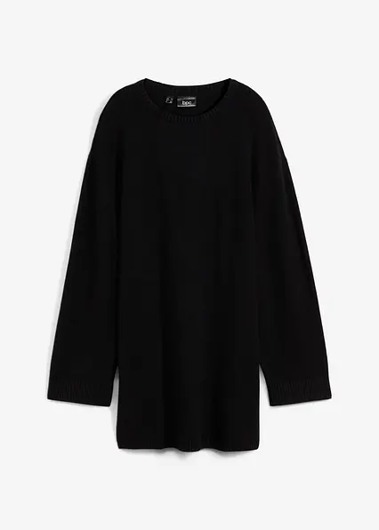 Long-Feinstrickpullover mit Seitenschlitzen aus Viskose-Mix in schwarz von vorne - bonprix