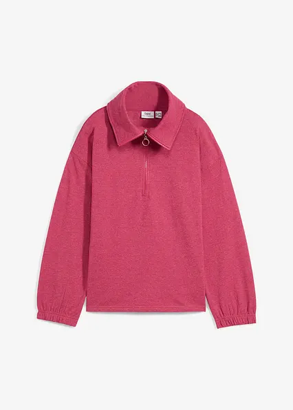 Sweatshirt mit großem Troyer- Kragen, langarm in pink von vorne - bonprix
