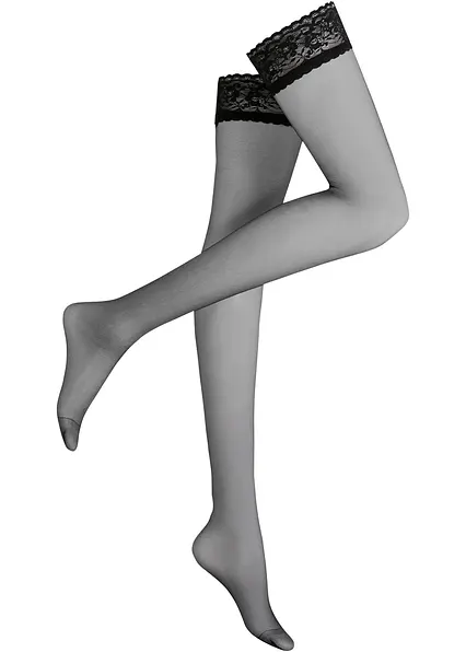 Halterlose Strümpfe 20den in schwarz von vorne - bonprix