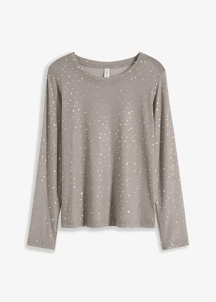 Langarmshirt aus Glitzer-Mesh in grau von vorne - bonprix