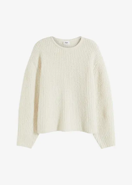 Grobstrick-Pullover in weiß von vorne - bonprix