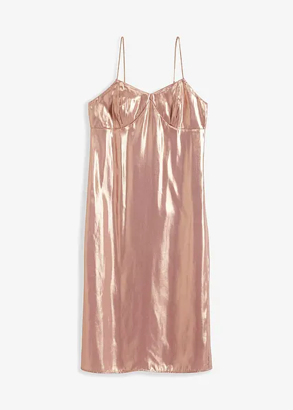 Trägerkleid aus feinem Satin in rosa von vorne - bonprix
