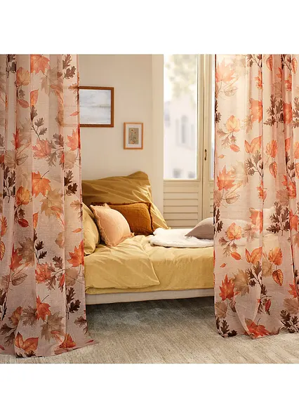 Gardine mit recyceltem Polyester mit Blätter Druck (1er Pack) in beige - bonprix